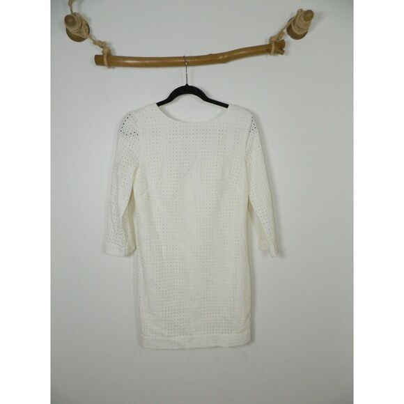 & Other Stories Lace Dress Size 6 White Eyelet 3/4 Sleeve Fully Lined Mini Dress - Picture 9 of 11